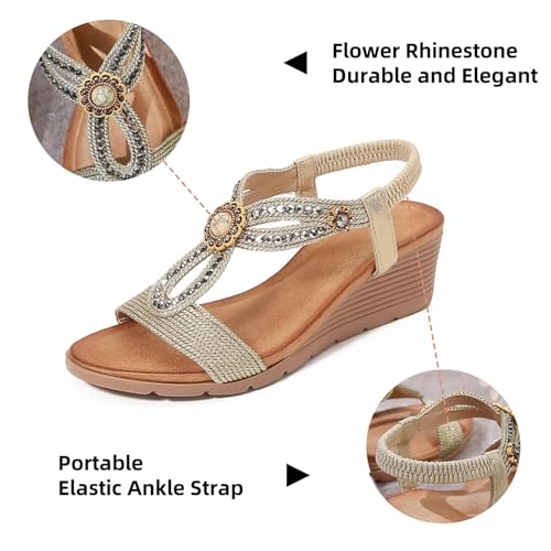 Elastic Ankle Strap Women's Comfortable Rhinestone Wedges