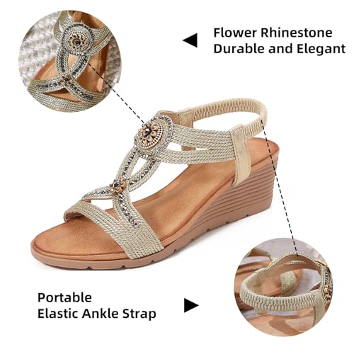 2025 Women's Boho Wedge Sandals with Elastic Ankle Strap