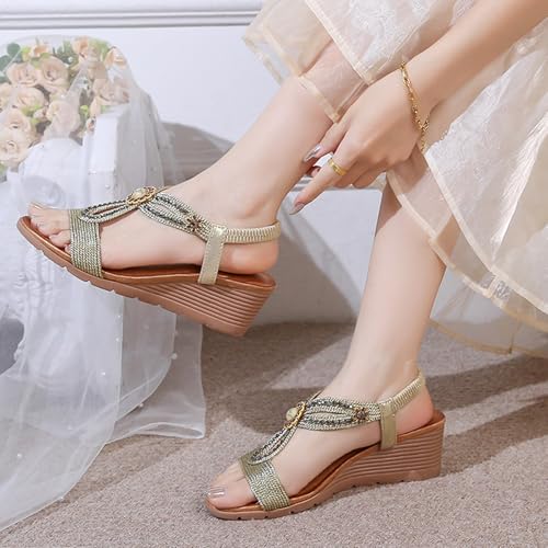 Elegant Rhinestone Flower Sandals for Women with Low Heel